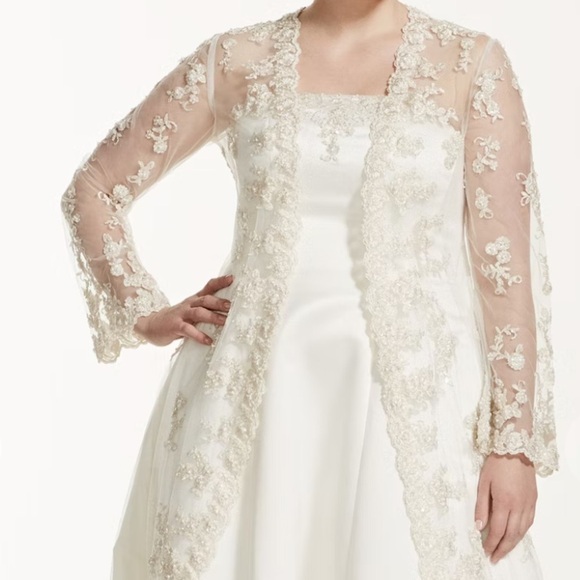 DAVID'S BRIDAL COLLECTION 14W Wedding Dress with Beaded Lace Jacket STYLE#V8835 - Picture 12 of 15